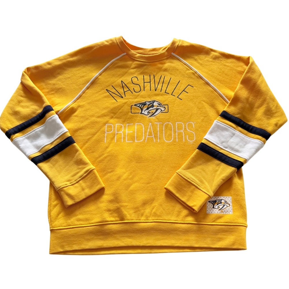 NHL Nashville Predators Women Gold‎ Crewneck Sweatshirt Raglan Graphic Medium